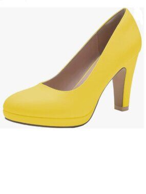 miss left Yellow Low Platform Chunky High Heel Slip On Closed Round Toe Pump